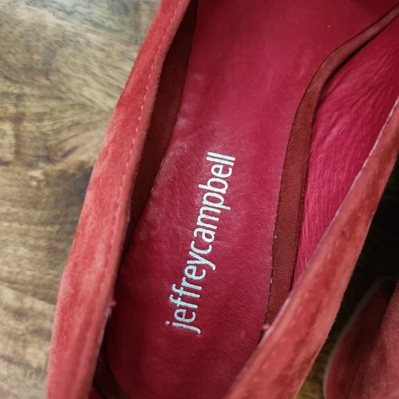 Jeffrey Campbell Red Suede Low Heel Round Toe Pumps - Picture 6 of 9